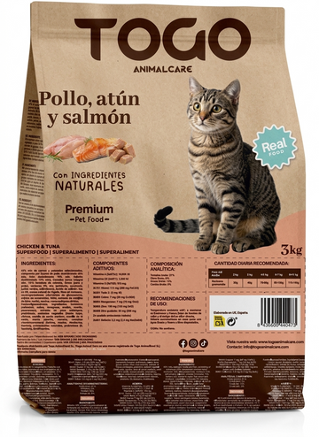 TOGO Pienso esterilizado de gato, atún, salmón y pollo con Probioticos 3kg