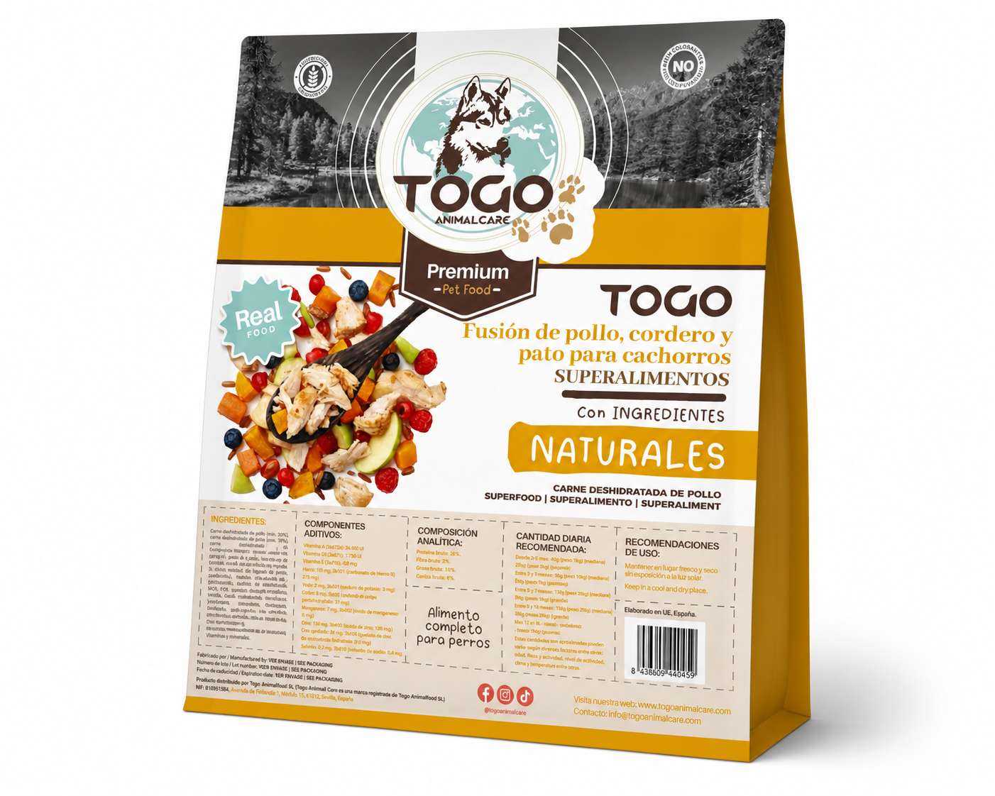 Togo Premium Puppy: Superalimento Natural de Pollo, Cordero y Pato para Cachorros